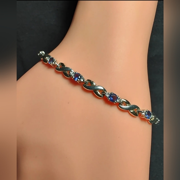 Jewelry - Vintage Sterling Silver & Gold Plated Tennis Bracelet Cubic Zirconia‎ EUC